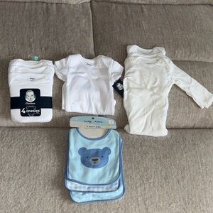 Classic White Onesies + Blue Bib Set